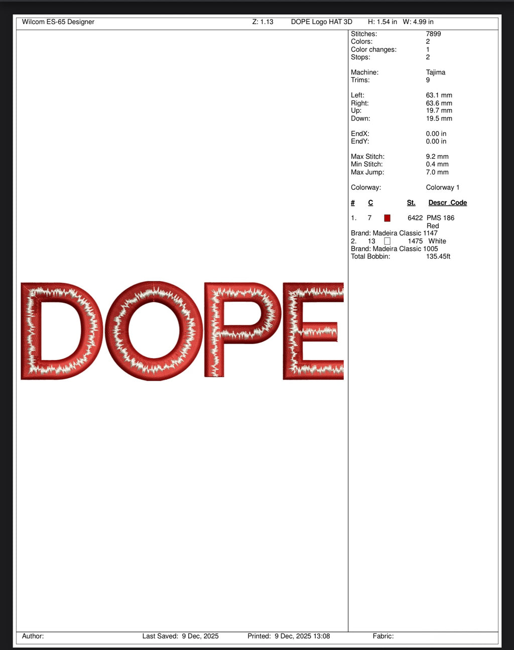 DOPE 3D embroidery file.